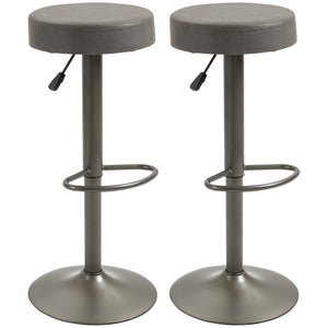 Modern Adjustable Bar Stools Set of 2, Swivel Barstool with Footrest, PU Leather Round Top for Kitchen, Dark Grey