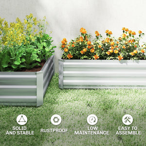 Set of 2 Galvanized Raised Beds for Garden, Outdoor Planter Box for Flowers, Herbs and Vegetables, Grey