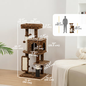 41 Inch Cat Tree with Scratching Posts, Cat Bed, Condo, Jumping Platforms, Toy Balls, Leopard Print