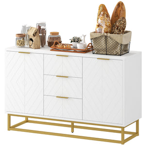 47" Storage Cabinet with Doors, Adjustable Shelves, 3 Drawers, Metal Legs for Kitchen Storage, Home Use