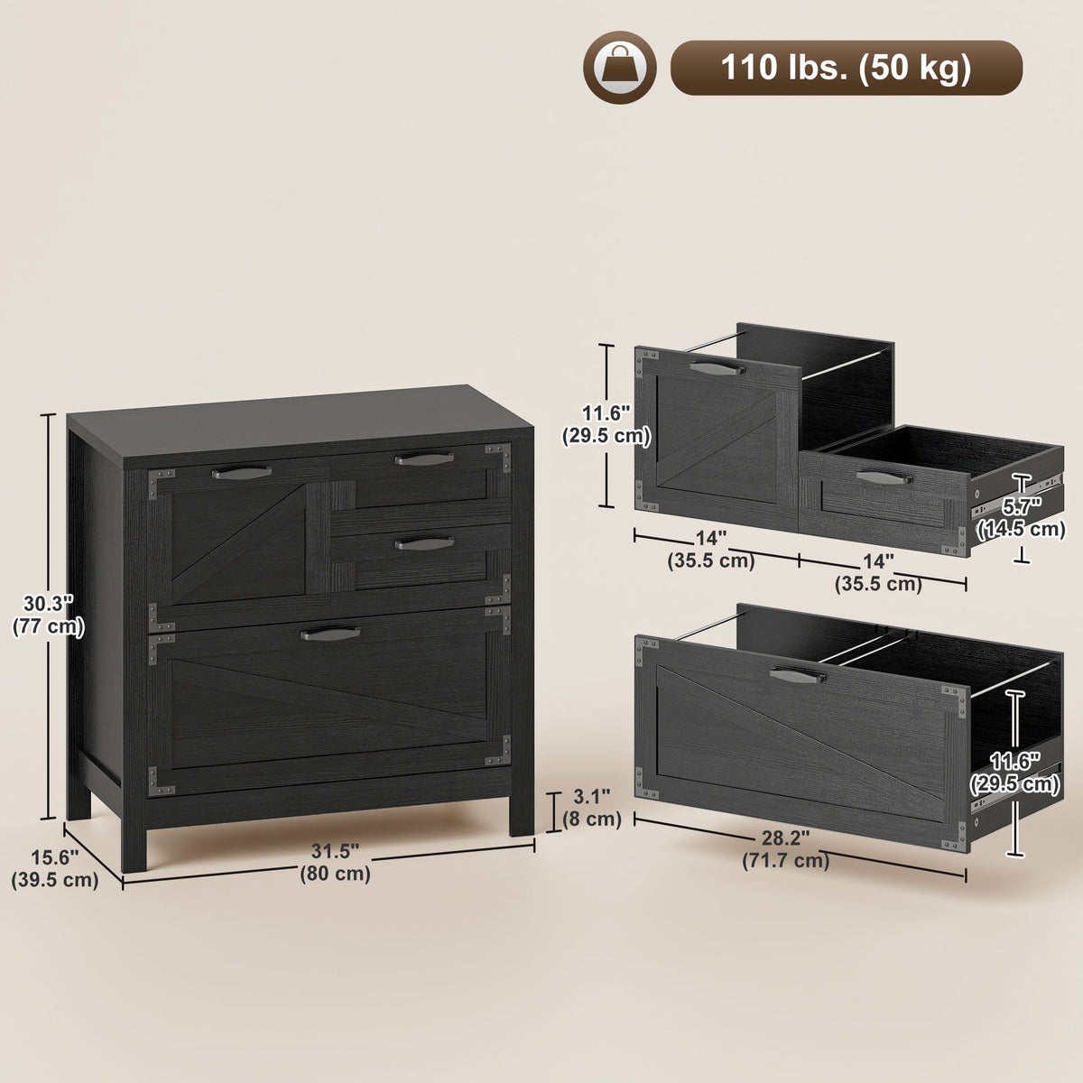 Lateral Filing Cabinet, Farmhouse File Cabinet with 4 Drawers, Fit Letter/A4/Legal Hanging Files – view 2