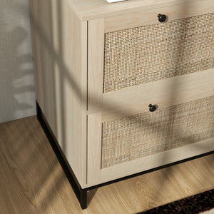 2-Drawer Filing Cabinet with Lock, Rattan File Cabinet with Adjustable Hanging Bar, Natural – view 7