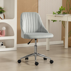 Vanity Chair for Makeup, Velvet Comfy Office Chair with Adjustable Height, Swivel Wheels for Bedroom, Living Room, Cream