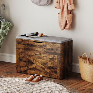 Shoe Storage Bench with Flip Drawer and Lift Top Storage, Entryway Bench with Seat Cushion for Hallway – view 14