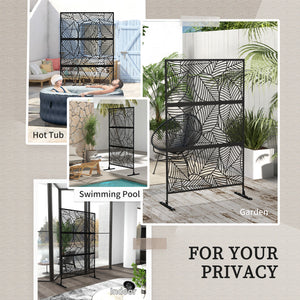 6.5FT Decorative Outdoor Divider, Metal Privacy Screen with Stand, Large Leaf Style, Black – view 5
