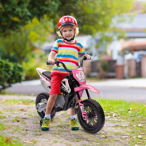 Qaba 12V Kids Dirt Bike, Electric Motorcycle with Twist Grip Throttle, Training Wheels, Rear Suspension & Music