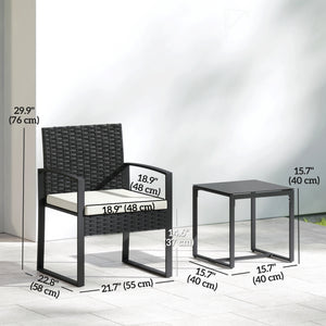 Outdoor Bistro Set, 3 Piece Wicker Patio Furniture Set with Glass Top Table and Cushions for Porch – view 9