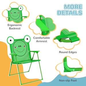 Kids Folding Picnic Table and Chair Set Pattern Outdoor Garden Patio Backyard with Removable & Height Adjustable Sun Umbrella Green