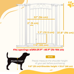 Dog Gate, Walk Through Pet Gate w/ Small Pet Door, Auto Close, for Doorways, House, Stair, 30"-41" W x 38" H
