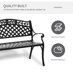 Outdoor Garden Bench, 40" Patio Bench with Aluminum Frame and Armrests, 2-Person Patio Loveseat with Floral Pattern for Park, Porch, Yard, Lawn, 485 LBS Capacity