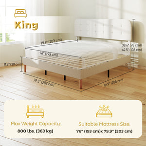 Queen Size Bed Frame with Adjustable Headboard Upholstered Platform Bed Frame with Wood Slat Support Noise – view 9