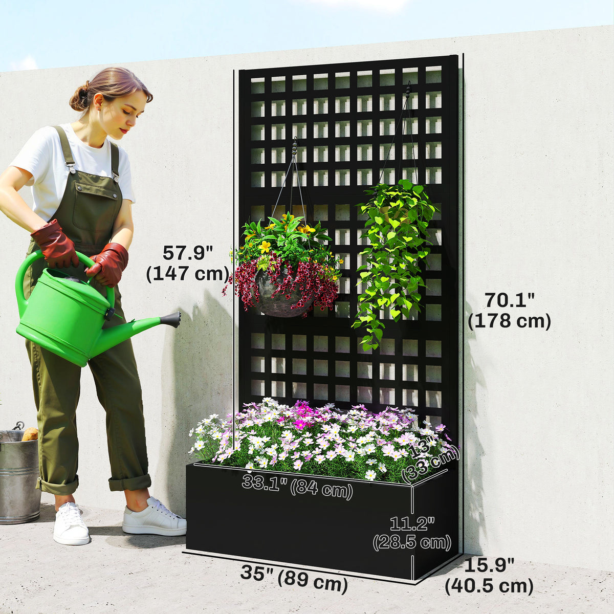 Galvanized Raised Garden Bed Planter Box with Trellis for Climbing Plants, Vegetable, Vines – view 2