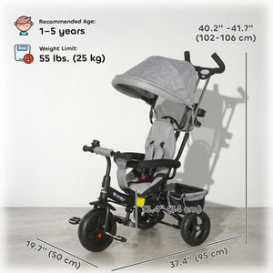 Qaba 6 in 1 Toddler Tricycle Stroller with Basket, Canopy, 5-point Safety Harness, for 12-60 Months