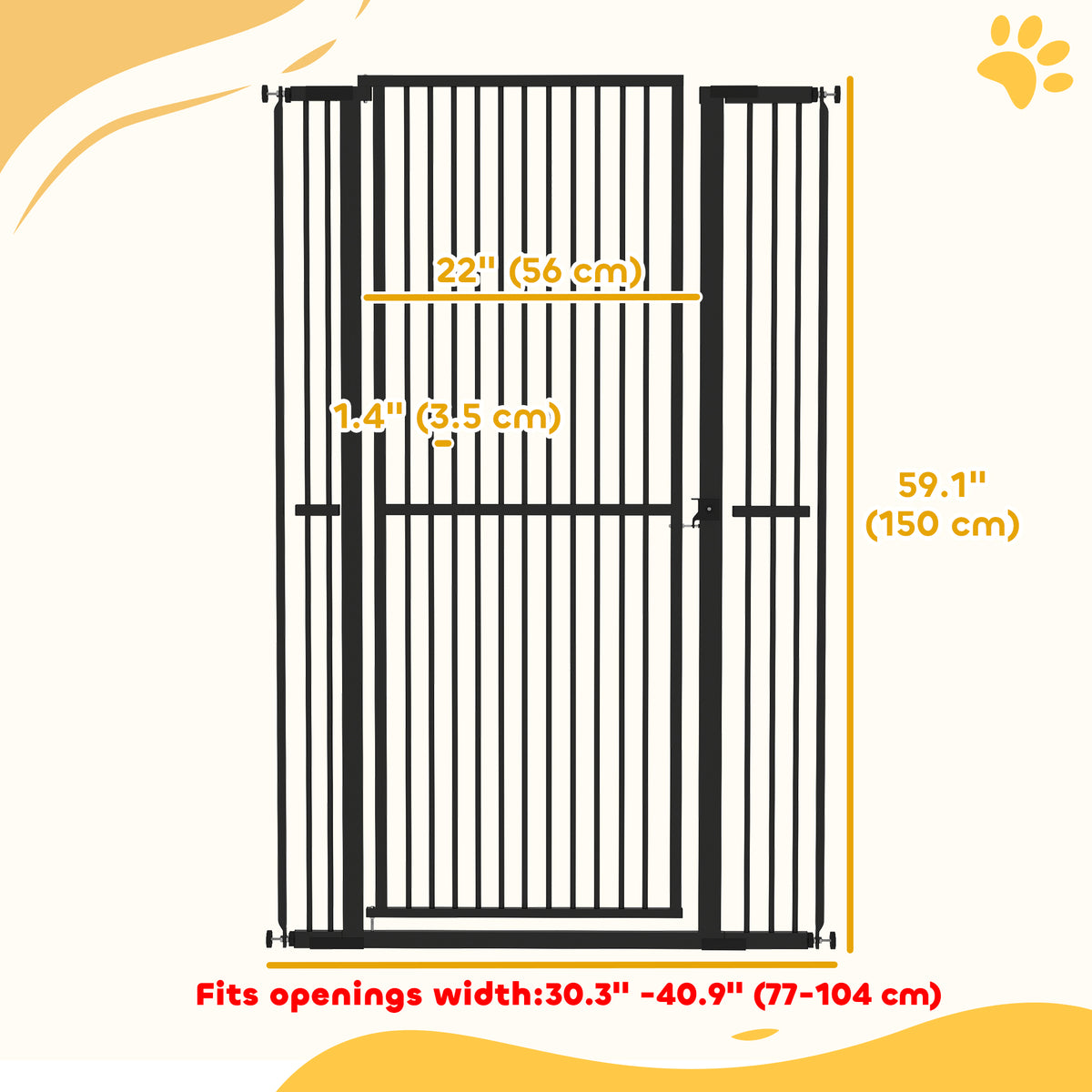 59" Extra Tall Cat Gate, 30"-41" Pet Gate with 2.8" and 5.5" Extensions, for Doorway, Hallway, Stairway – view 2