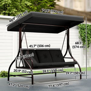 Convertible Patio Swing Bed with Canopy and Cushions, 3 Seater Porch Swing for Outdoor, Backyard, Garden – view 2