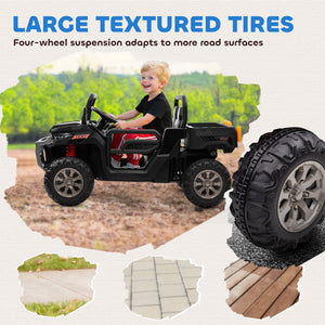 Aosom 12V Ride on Car with Electric Bucket, Two-Seater, Shovel, Remote Control, Spring Suspension, Horn, Music