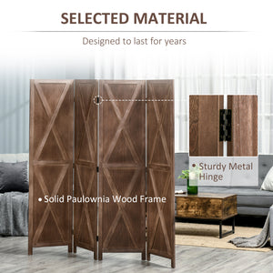 4-panel Wall Partition Farmhouse Room Separator with Foldable Design Wooden Frame 5.6FT, Walnut – view 4