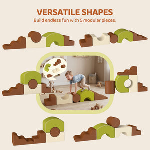 Qaba 5-Piece Foam Climbing Blocks with Non-Slip Bottom, Removable Washable Cover for Crawling or Building, Playroom, Nursery