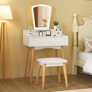 Vanity Desk Set with 3-Color Adjustable LED Lighted Mirror and Drawers-White view 2