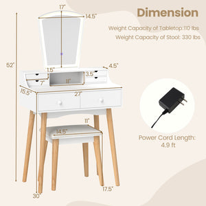Vanity Desk Set with 3-Color Adjustable LED Lighted Mirror and Drawers-White view 5