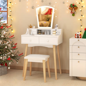 Vanity Desk Set with 3-Color Adjustable LED Lighted Mirror and Drawers-White view 6