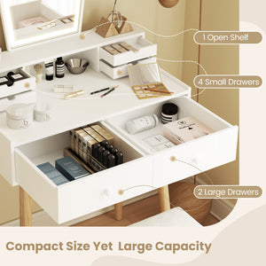 Vanity Desk Set with 3-Color Adjustable LED Lighted Mirror and Drawers-White view 8