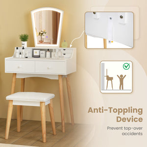Vanity Desk Set with 3-Color Adjustable LED Lighted Mirror and Drawers-White view 9