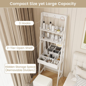 Vanity Desk Set with Flip Top Mirror, Hidden Storage Compartments and Cushioned Stool-White view 8