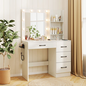 Vanity Desk with 3-Color Lights and Power Outlets-White view 2