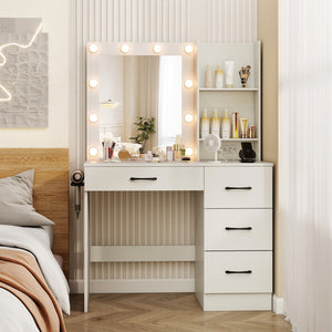 Vanity Desk with 3-Color Lights and Power Outlets-White view 3