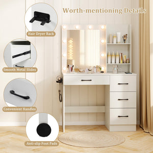 Vanity Desk with 3-Color Lights and Power Outlets-White view 6