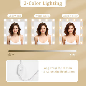Vanity Desk with 3-Color Lights and Power Outlets-White view 7