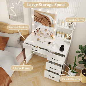 Vanity Desk with 3-Color Lights and Power Outlets-White view 9