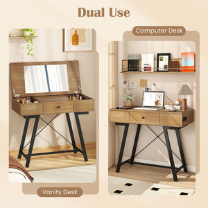 Vanity Desk with Flip Top Mirror Makeup Dressing Table-Rustic Brown view 9