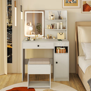 Vanity Desk with Mirror and Lights-White view 3