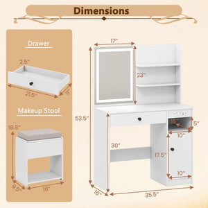 Vanity Desk with Mirror and Lights-White view 4