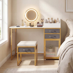 Vanity Desk with Rotatable Lighted Mirror 55 Inch Makeup Vanity Table-White view 2