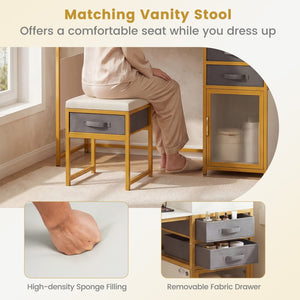 Vanity Desk with Rotatable Lighted Mirror 55 Inch Makeup Vanity Table-White view 9