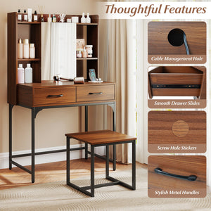 Vanity Desk with Storage Drawers and Charging Station-Walnut view 5
