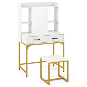 Vanity Desk with Storage Drawers and Charging Station-White view 4