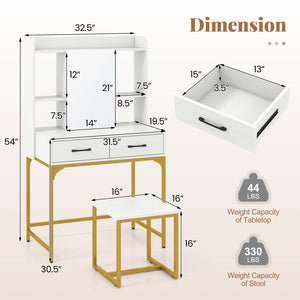 Vanity Desk with Storage Drawers and Charging Station-White view 5