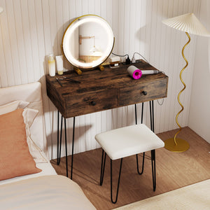 Vanity Desk with with Lighted Adjustable Mirror for Bedroom-Rustic Brown view 3