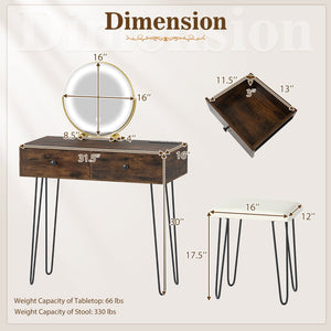 Vanity Desk with with Lighted Adjustable Mirror for Bedroom-Rustic Brown view 4