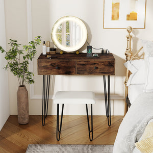 Vanity Desk with with Lighted Adjustable Mirror for Bedroom-Rustic Brown view 5
