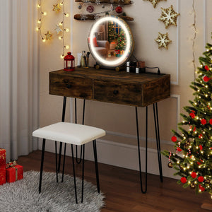 Vanity Desk with with Lighted Adjustable Mirror for Bedroom-Rustic Brown view 6