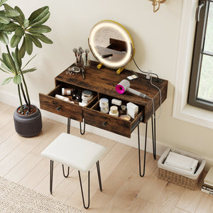 Vanity Desk with with Lighted Adjustable Mirror for Bedroom-Rustic Brown view 7