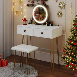 Vanity Desk with with Lighted Adjustable Mirror for Bedroom-White view 5