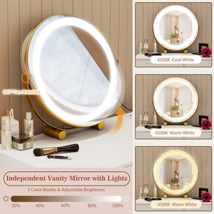 Vanity Desk with with Lighted Adjustable Mirror for Bedroom-White view 7