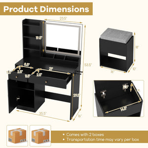 Vanity Dressing Table and Chair Set with Mirror and Lights-Black view 5