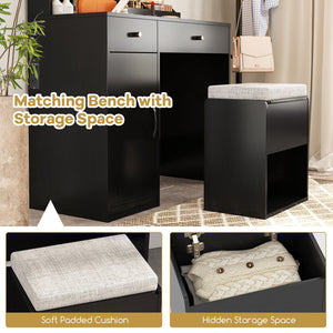 Vanity Dressing Table and Chair Set with Mirror and Lights-Black view 6